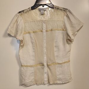 Emanual Ungaro Women's Sort Sleeve Line Blouse Size 10 Cream